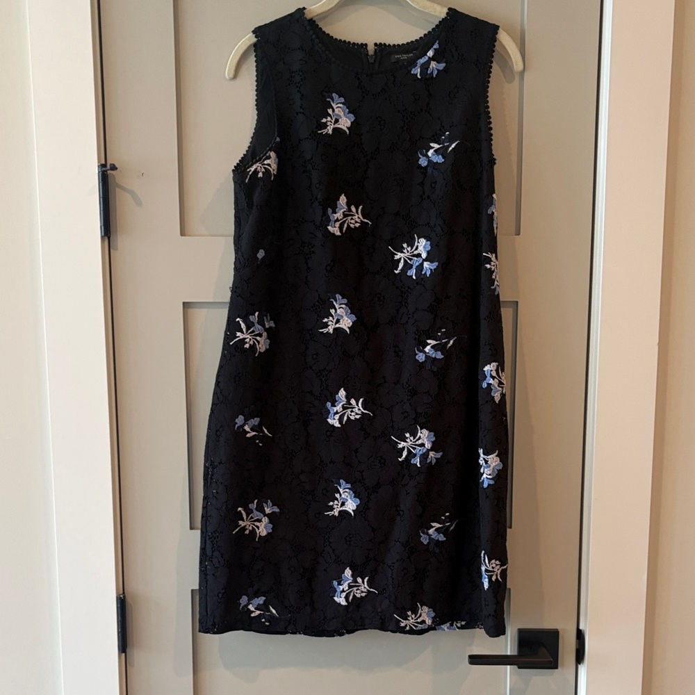Ann Taylor Black Dress with Blue and White Floral Lace